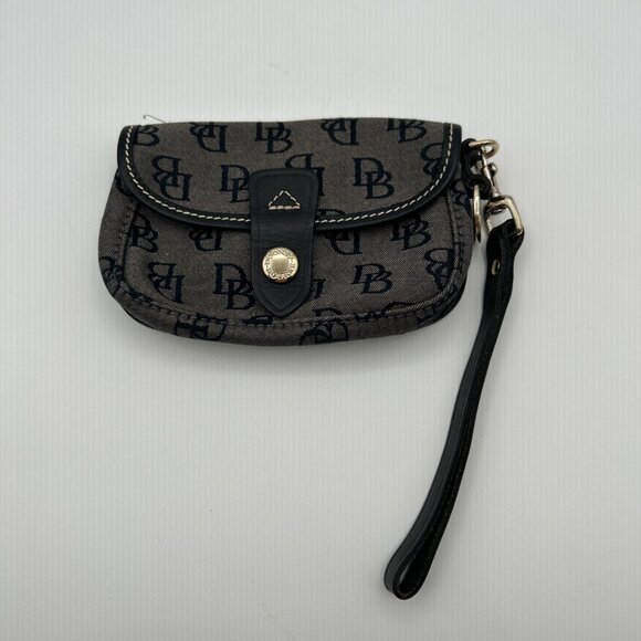 Dooney & Bourke Black Monogram‎ Logo Wristlet Clutch Wallet Y2K Purse Zip Snap - Picture 1 of 11